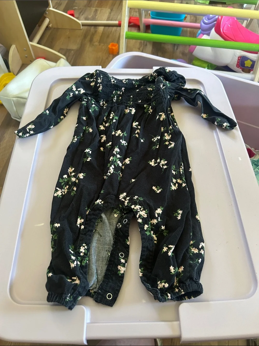 Old Navy Black Floral Smocked Romper